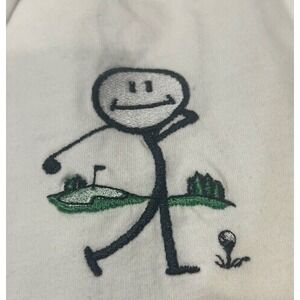 George Mens White Polo Shirt Short Sleeve Golf Stick Figure Life Is Good Size XL